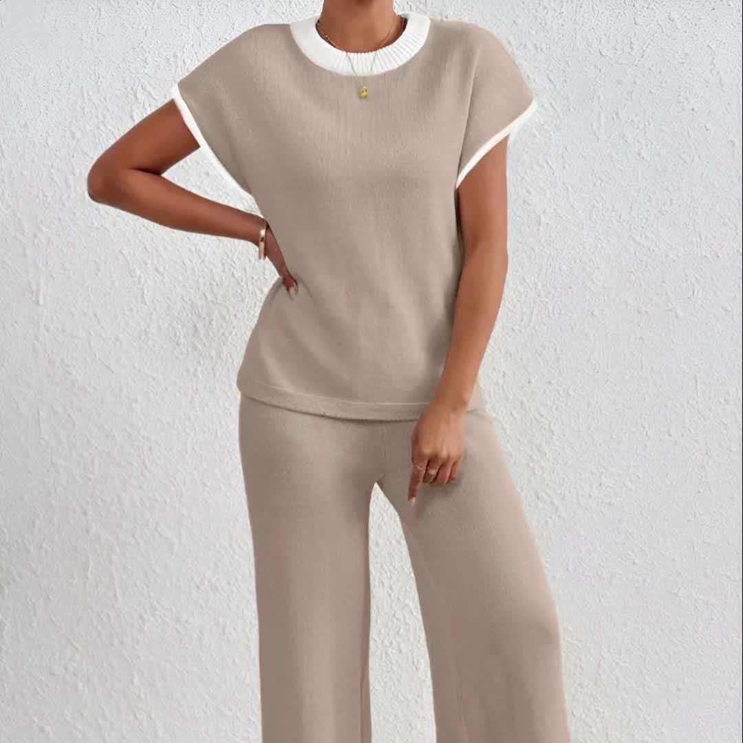 Women'S Casual Two-Piece Set with Batwing Sleeves and Drawstring Waist