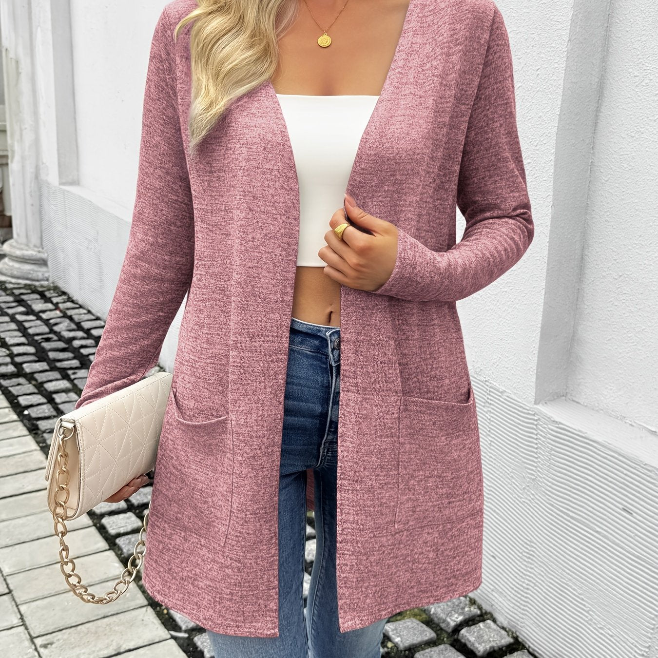 Women's Elegant Stretchy Open-Front Cardigan