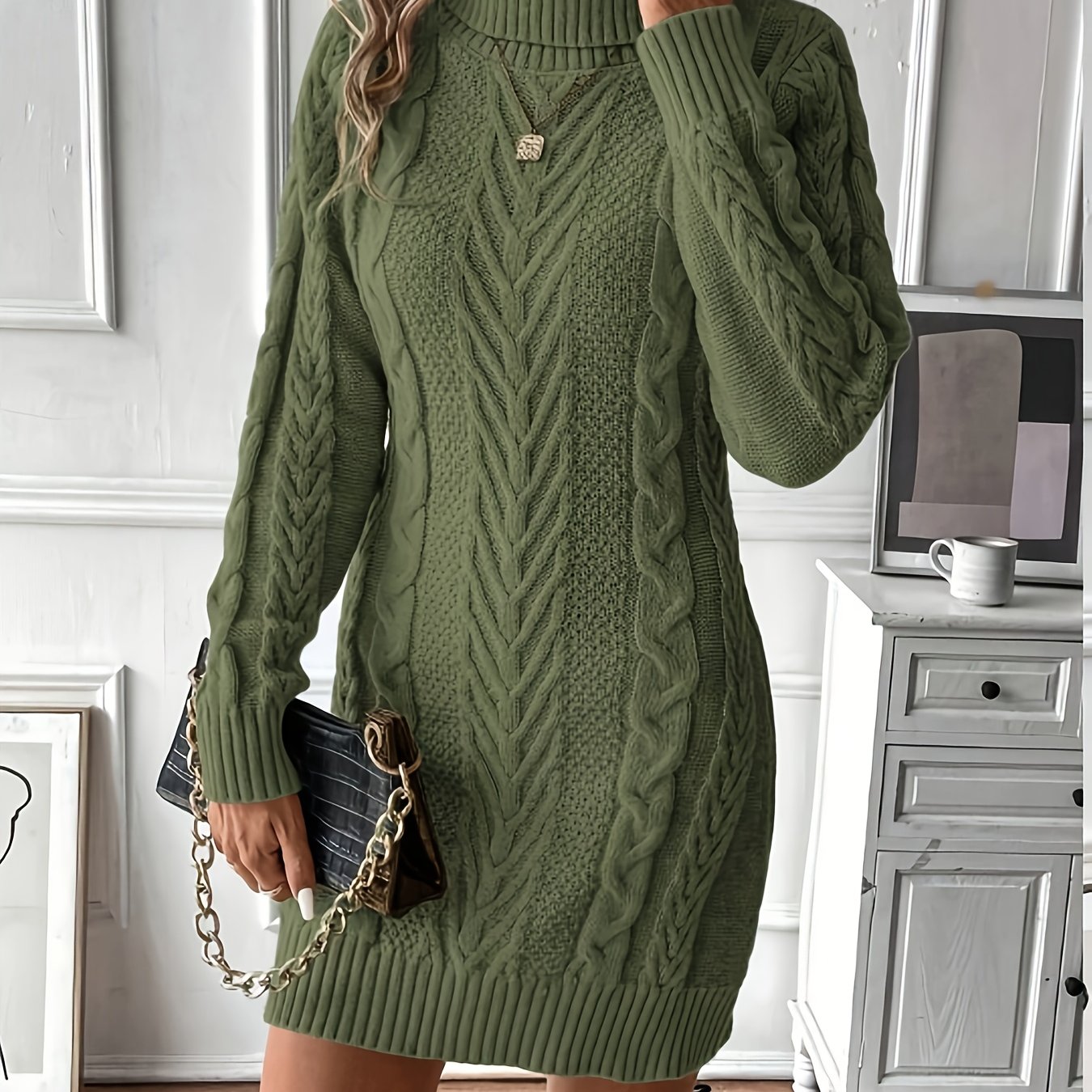Elegant Women's Cable Knit Sweater Dress