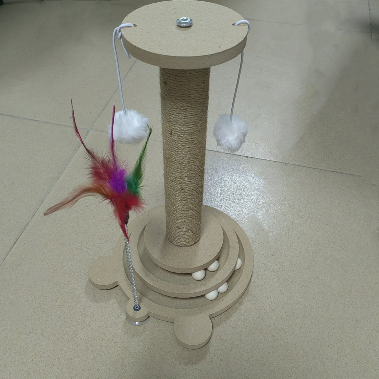 Interactive Cat Scratching Post Tower with Jute, Ball Track