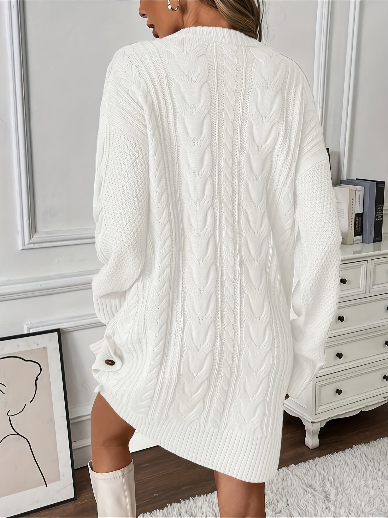 Women's White Cable Knit Sweater Dress