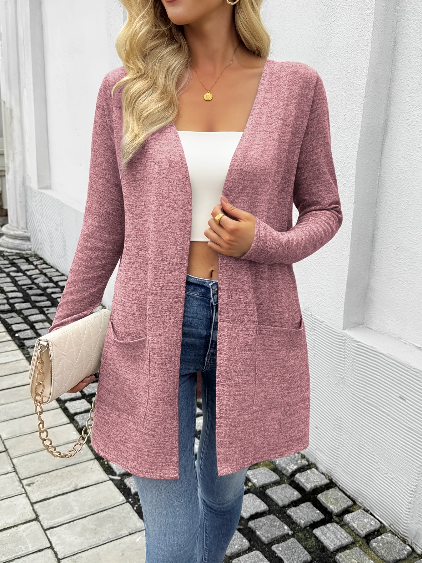 Women's Elegant Stretchy Open-Front Cardigan