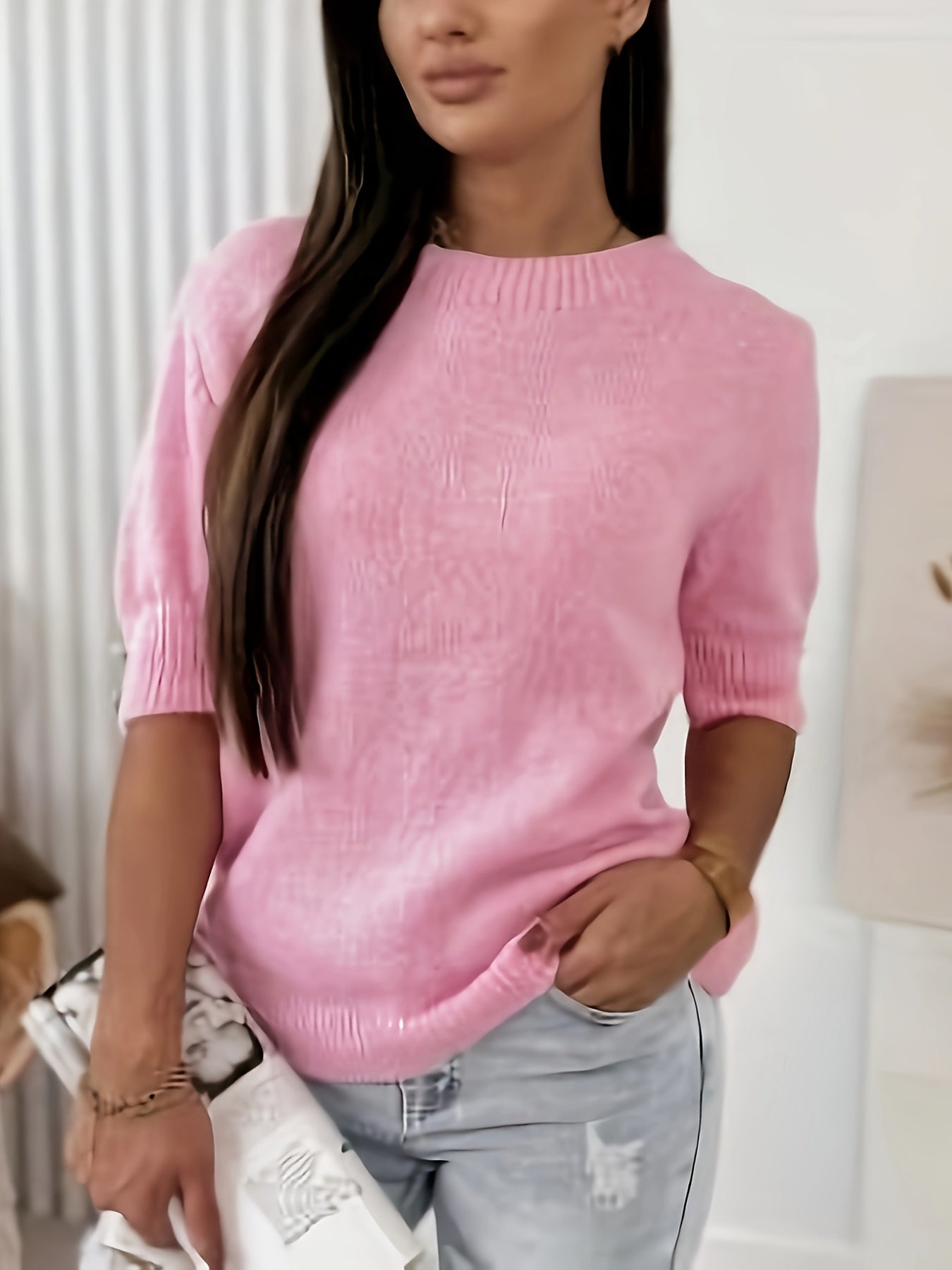 Women's Soft Pink Round Neck Sweater
