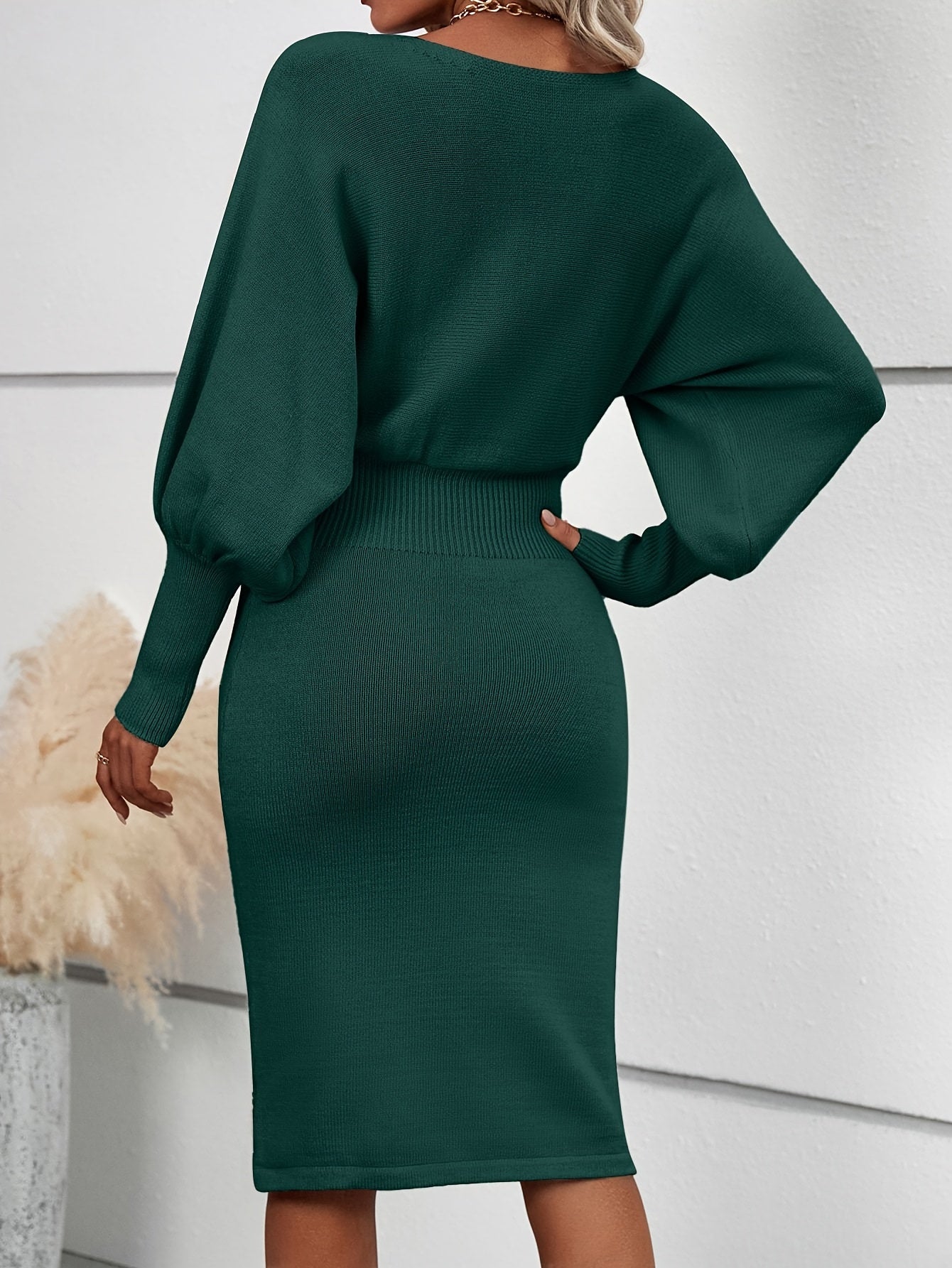 Chic Solid Color Crew Neck Sweater Dress