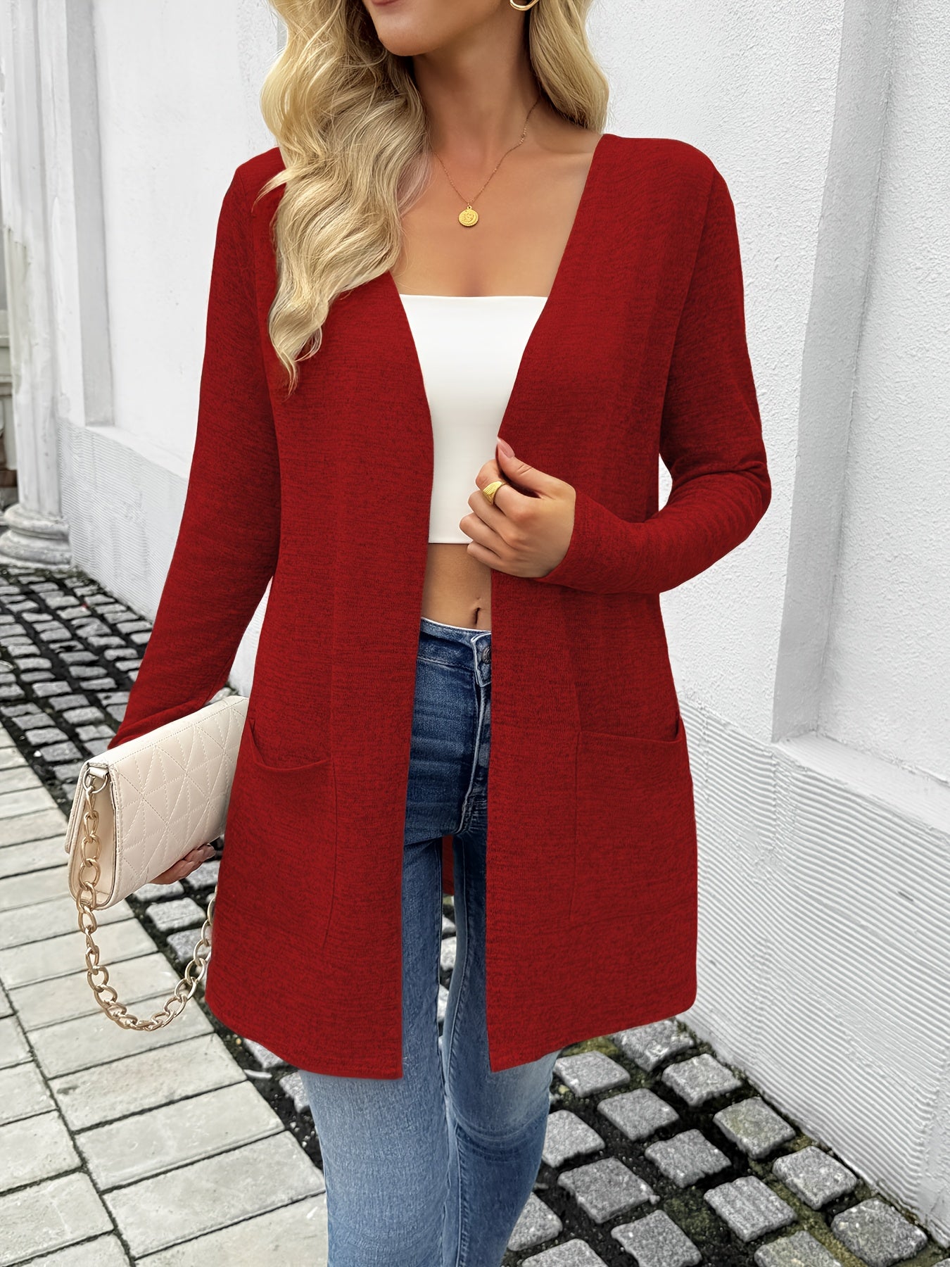 Women's Elegant Stretchy Open-Front Cardigan