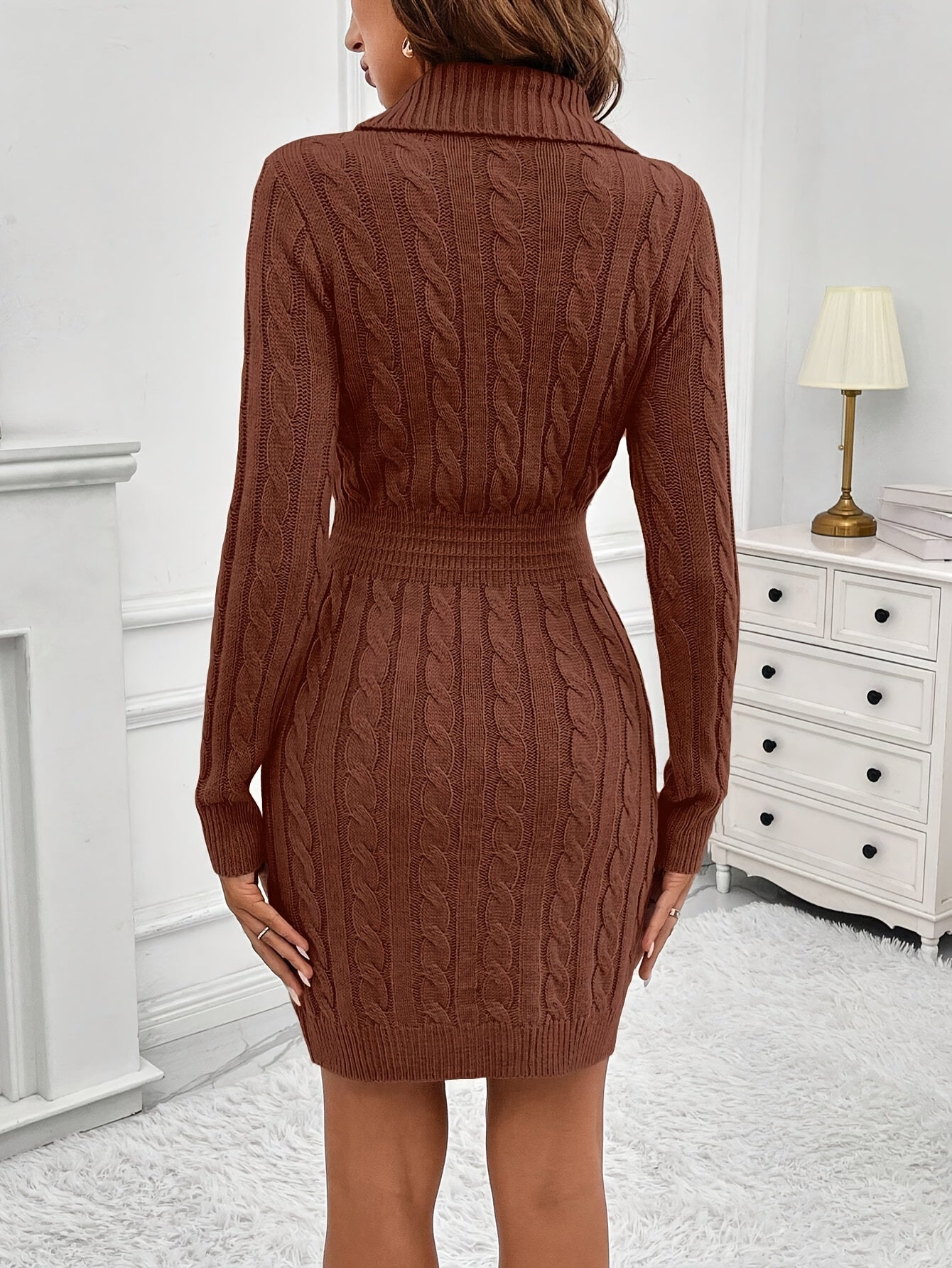 Women'S Stylish Pink Knit Dress with V-Neck