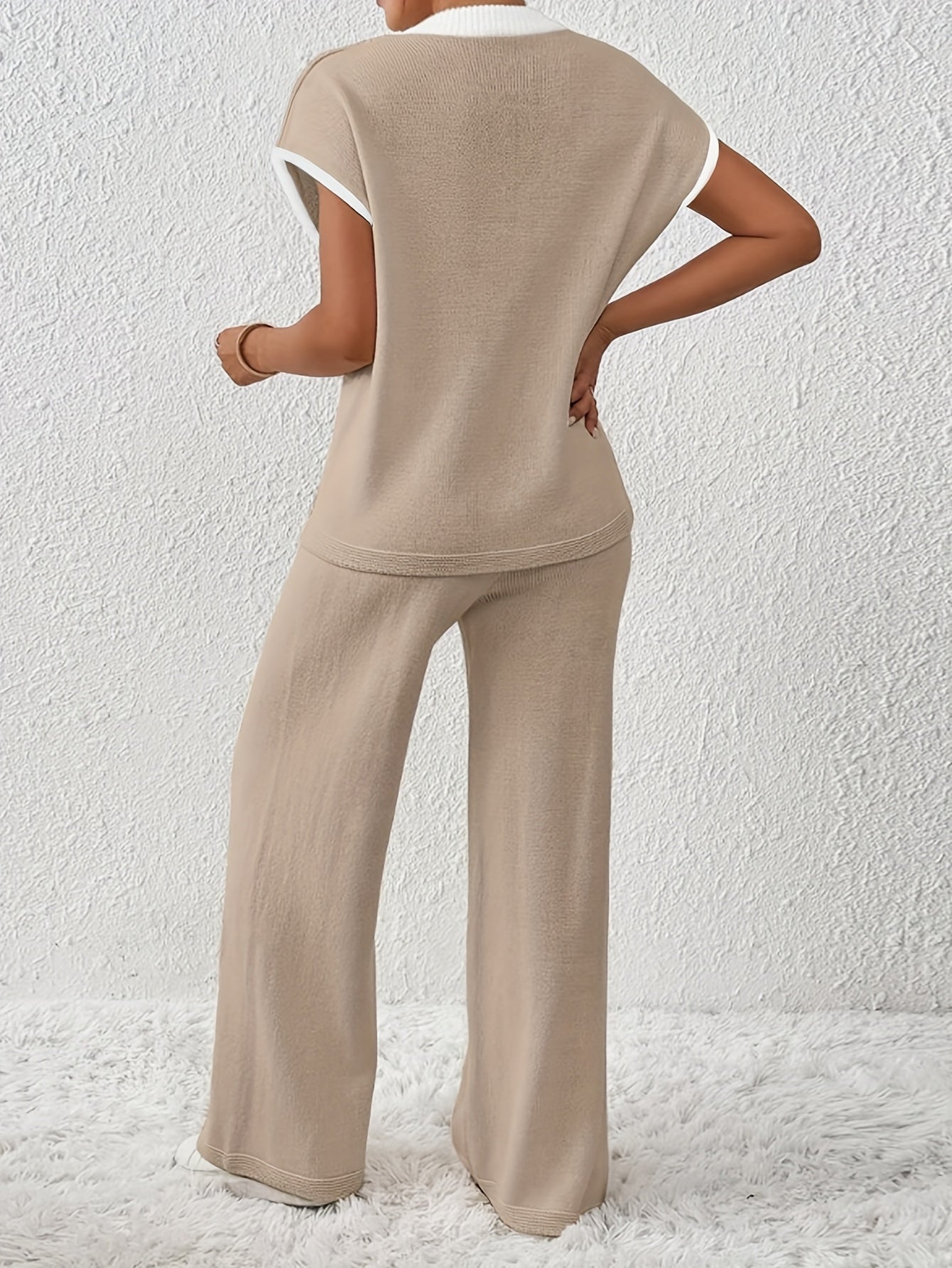 Women'S Casual Two-Piece Set with Batwing Sleeves and Drawstring Waist