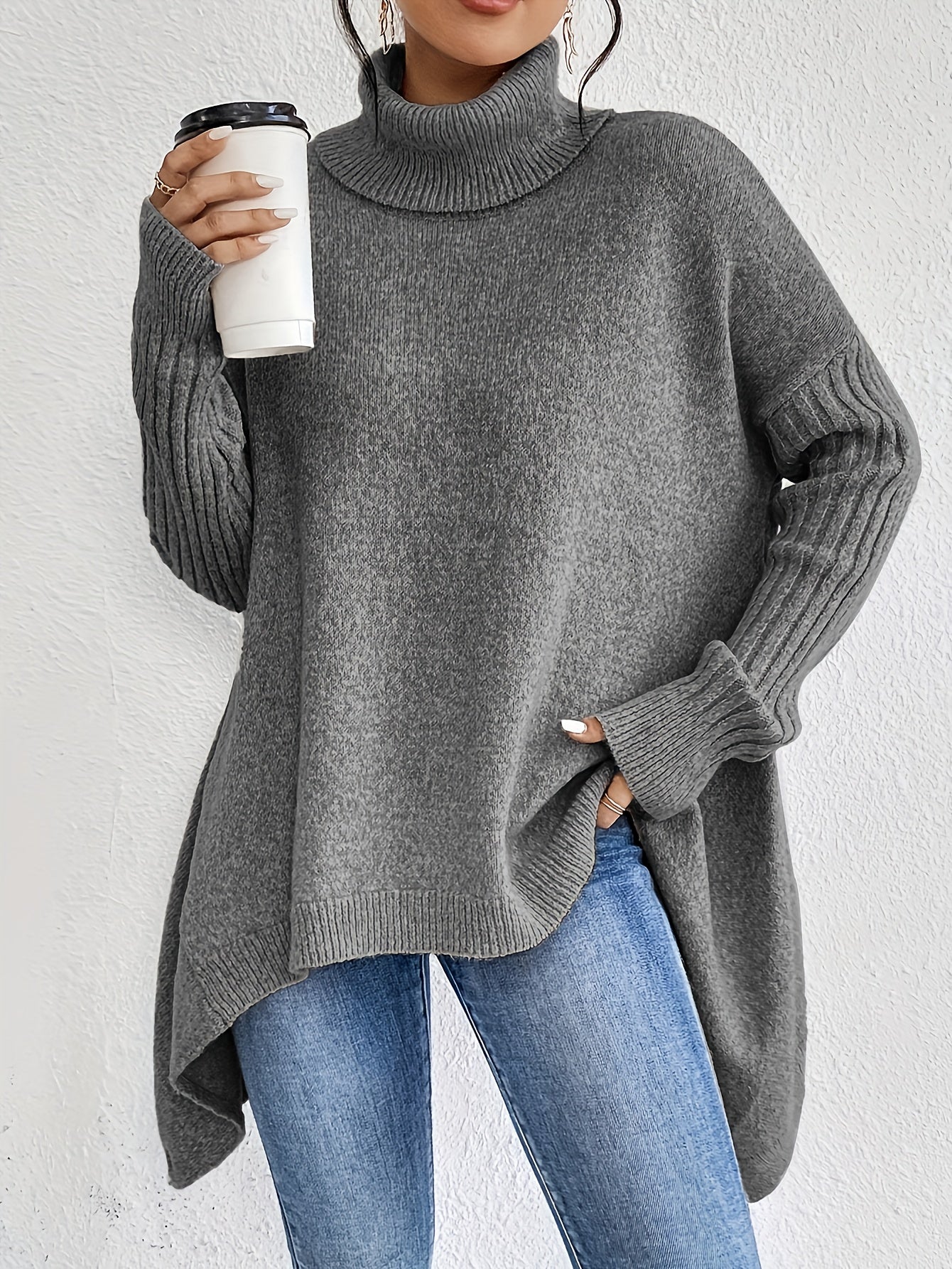 Casual Long Sleeve High Neck Pullover