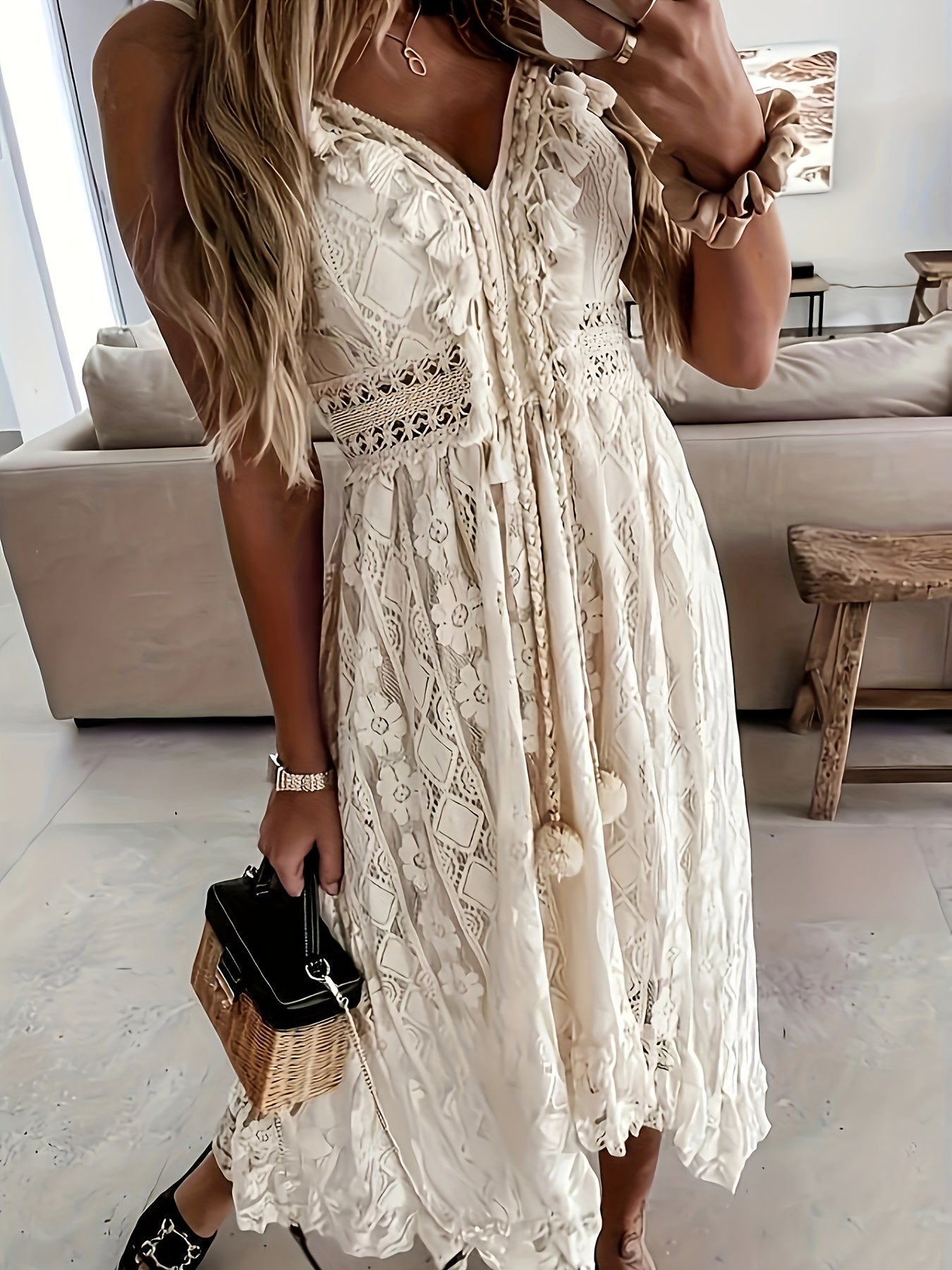 Elegant V-Neck Lace Slingback Maxi Dress