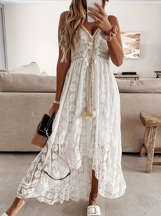 Elegant V-Neck Lace Slingback Maxi Dress