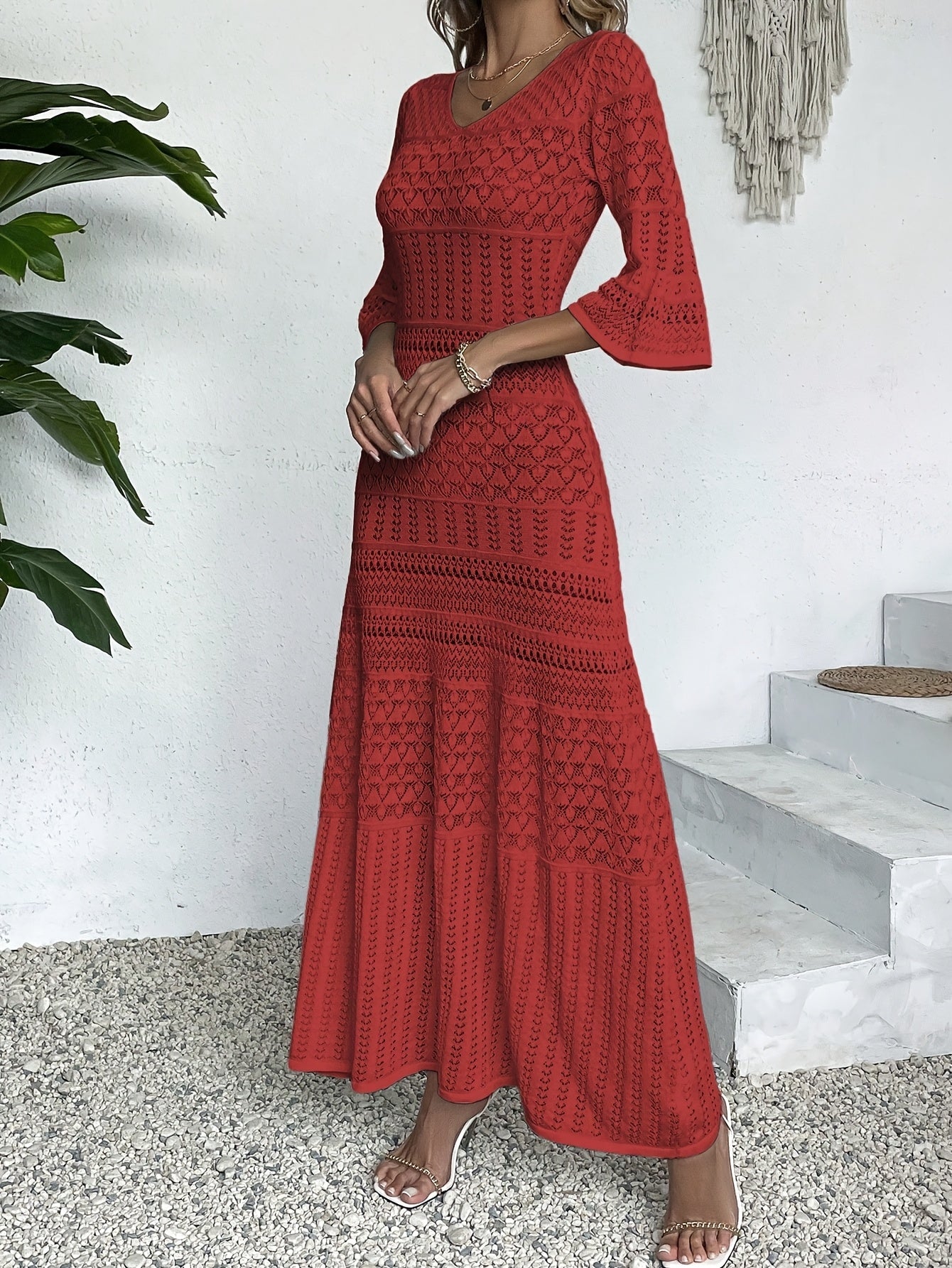 Women's Red Elegant Maxi Dress