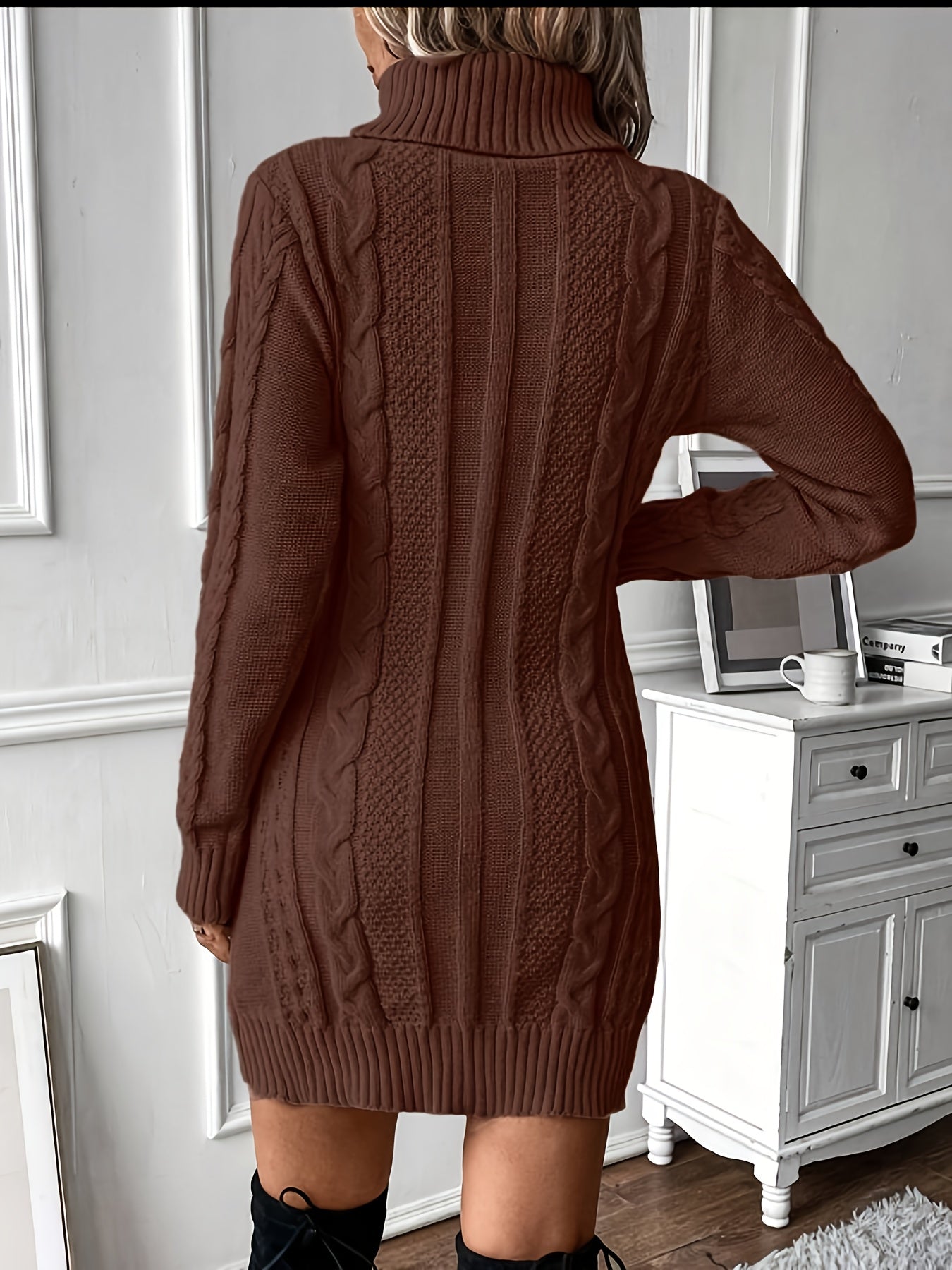 Elegant Women's Cable Knit Sweater Dress