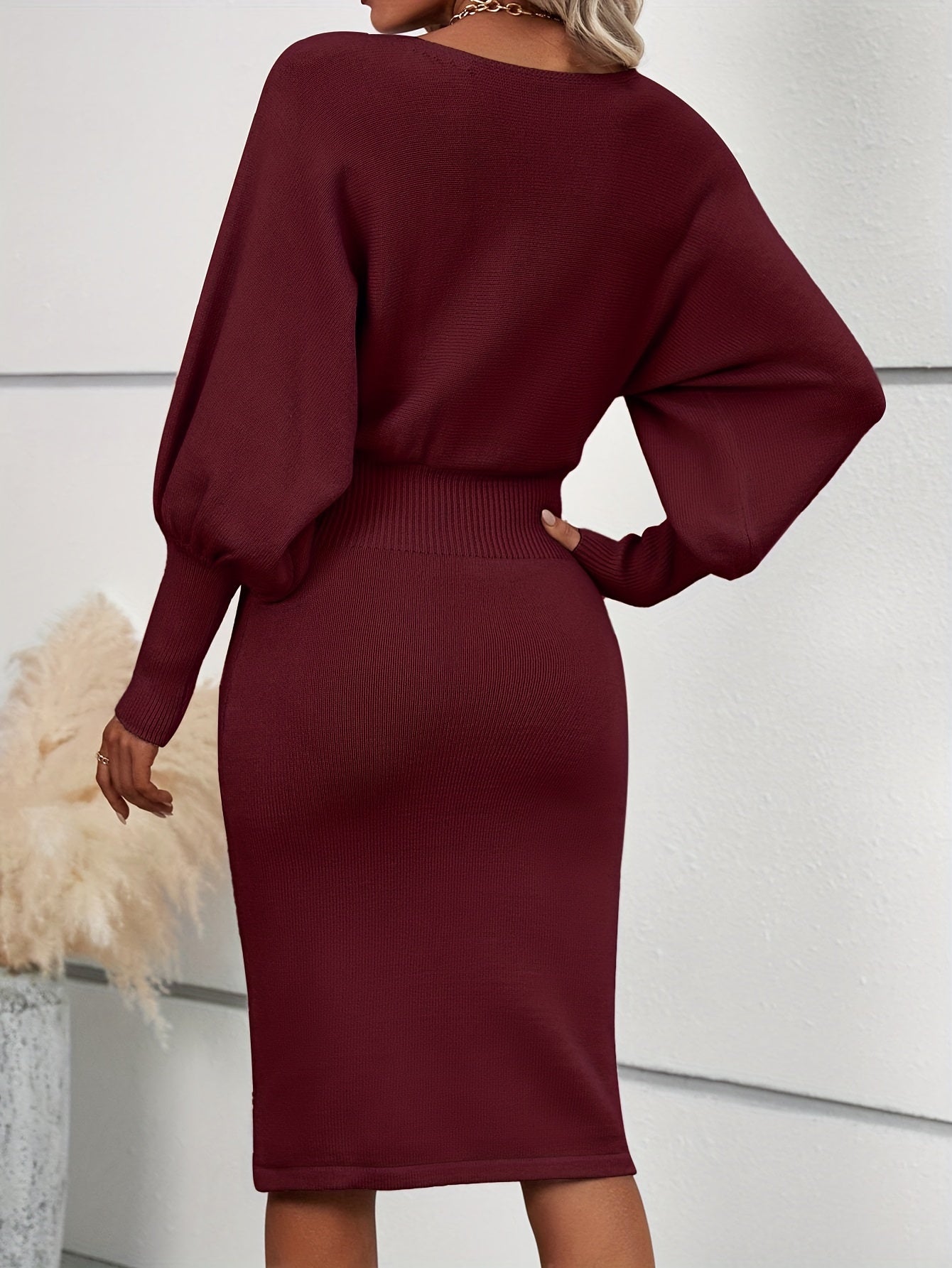 Chic Solid Color Crew Neck Sweater Dress
