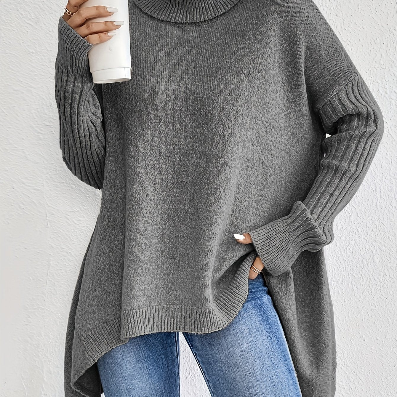 Casual Long Sleeve High Neck Pullover