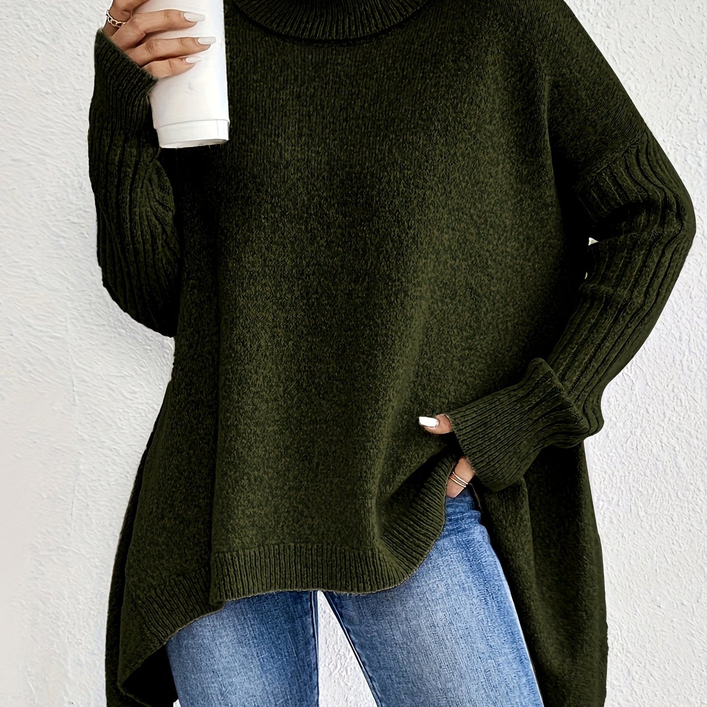 Casual Long Sleeve High Neck Pullover