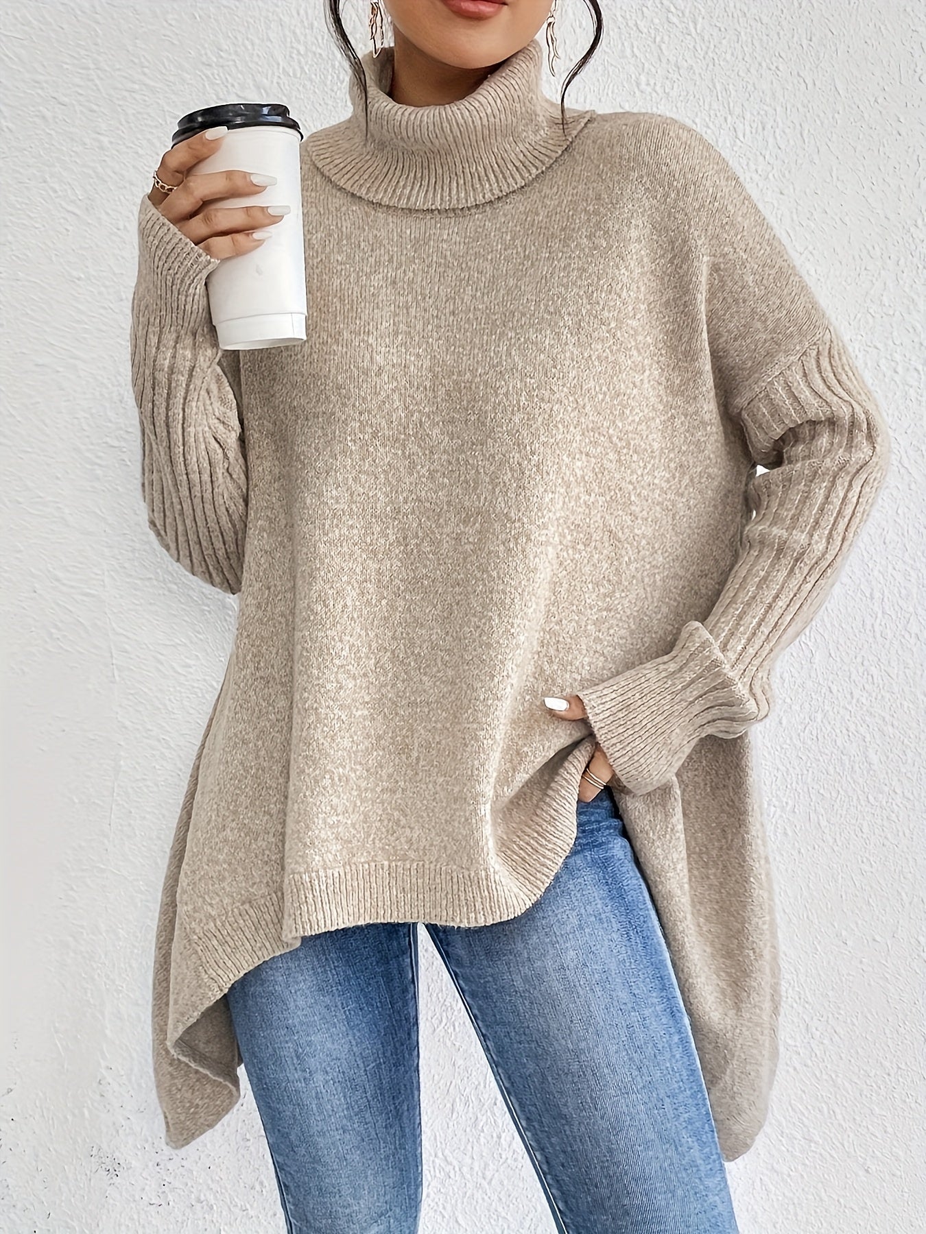 Casual Long Sleeve High Neck Pullover