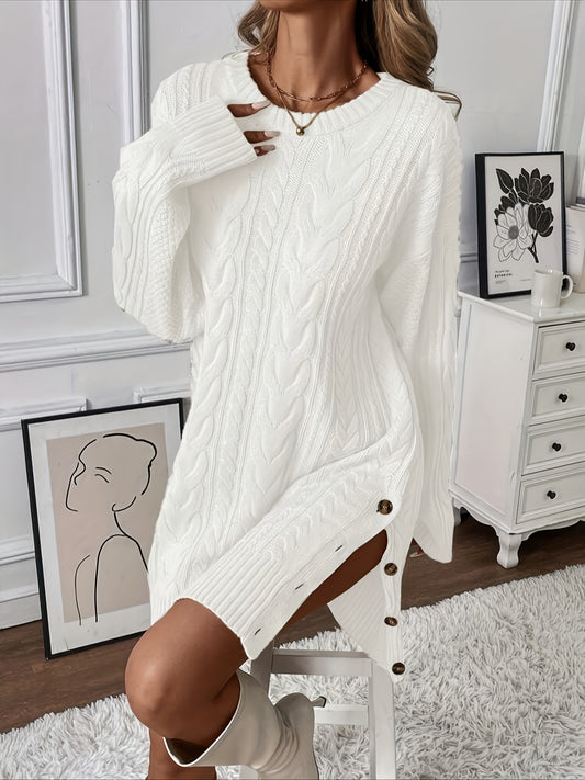 Women's White Cable Knit Sweater Dress