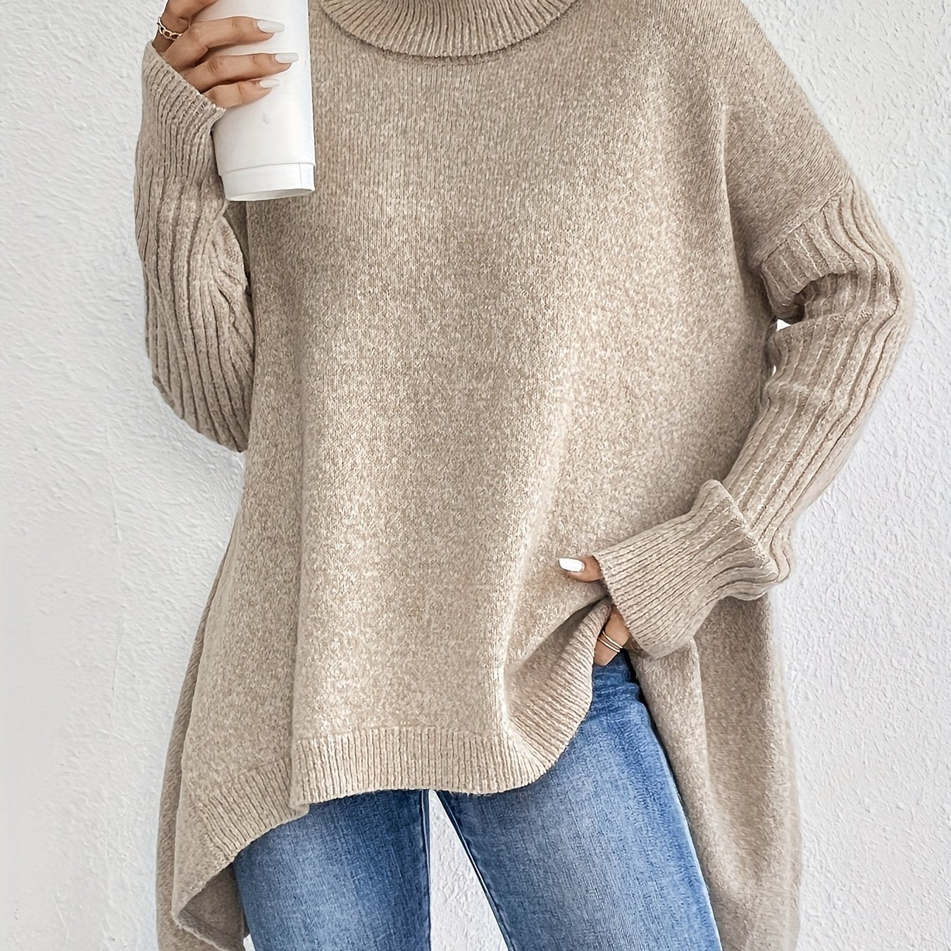 Casual Long Sleeve High Neck Pullover