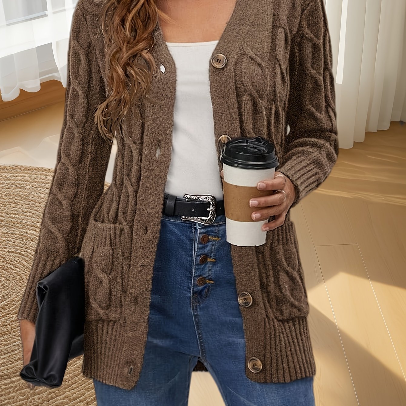 Women's Front Open Cardigan Fashion Button Jacket