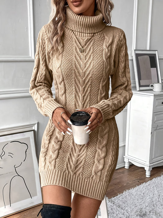 Elegant Women's Cable Knit Sweater Dress