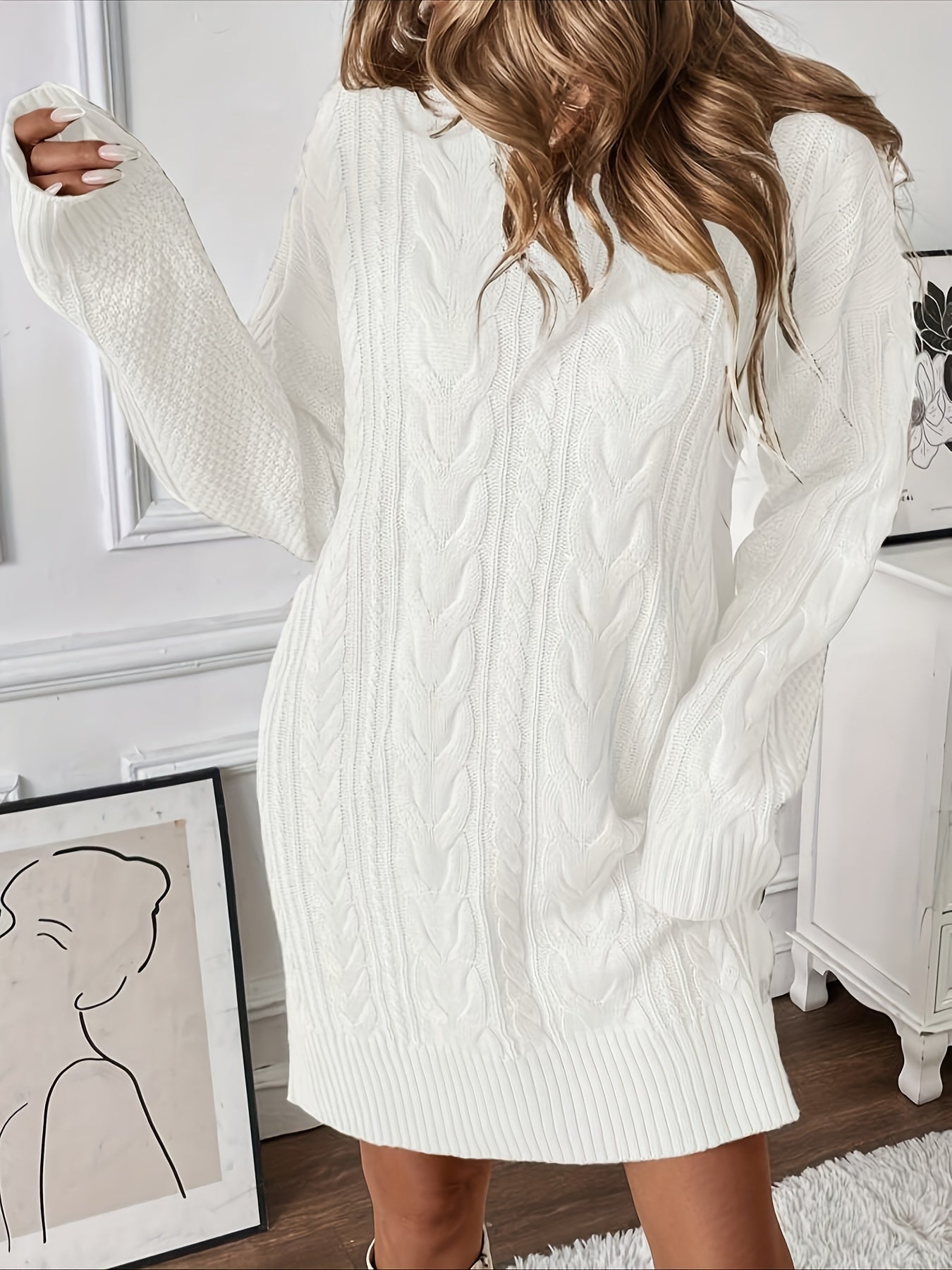 Women's White Cable Knit Sweater Dress