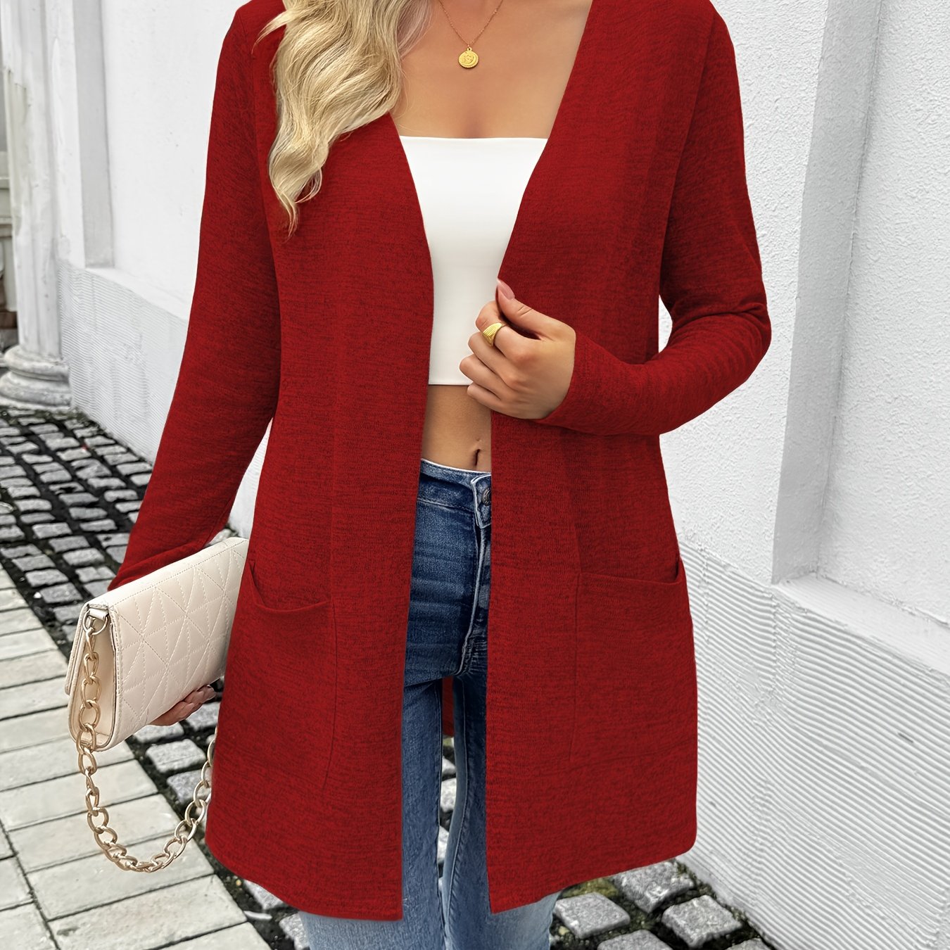 Women's Elegant Stretchy Open-Front Cardigan